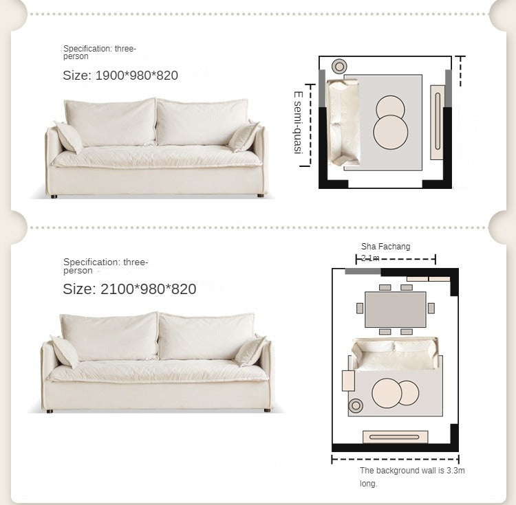 Down Fabric Sofa Cream Style.