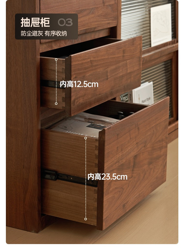Black Walnut, Rubberwood Solid Wood Low Bookshelf Combination Floor-Standing Cabinet