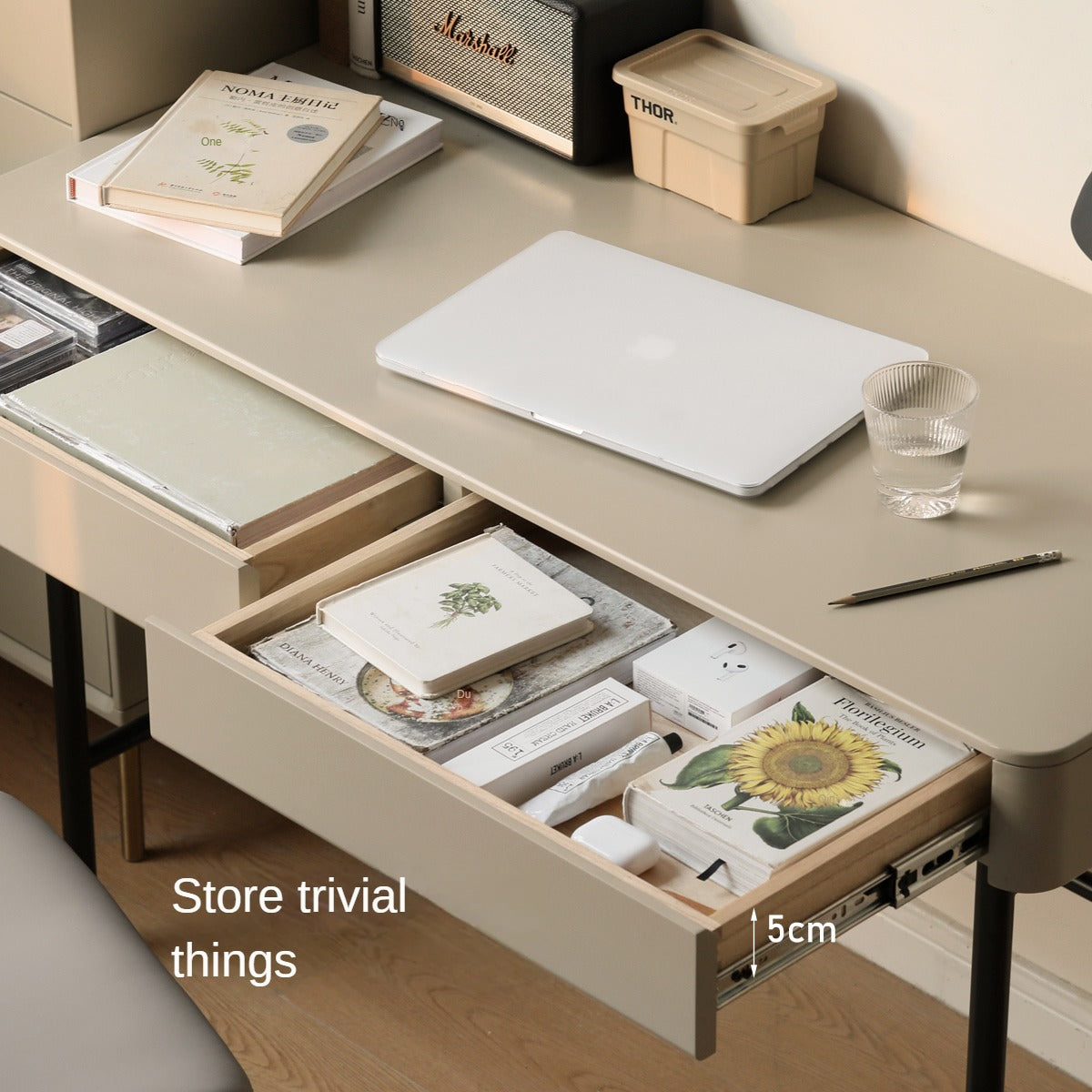 Poplar Solid Wood Double-Draw Desk Light Luxury