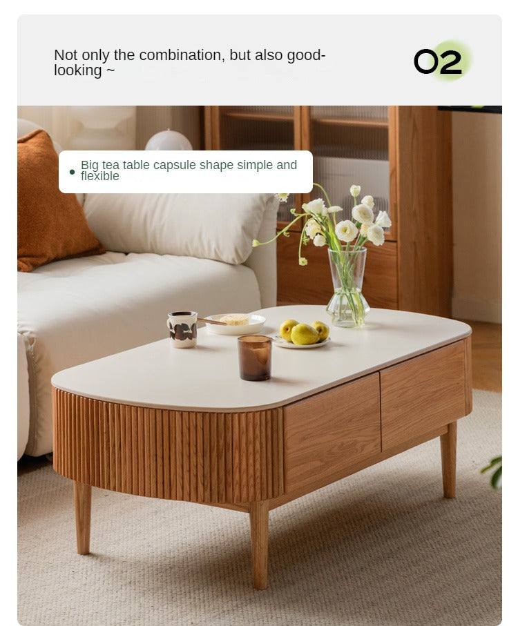 Oak Solid Wood Slate Coffee Table Modern Log Coffee Table