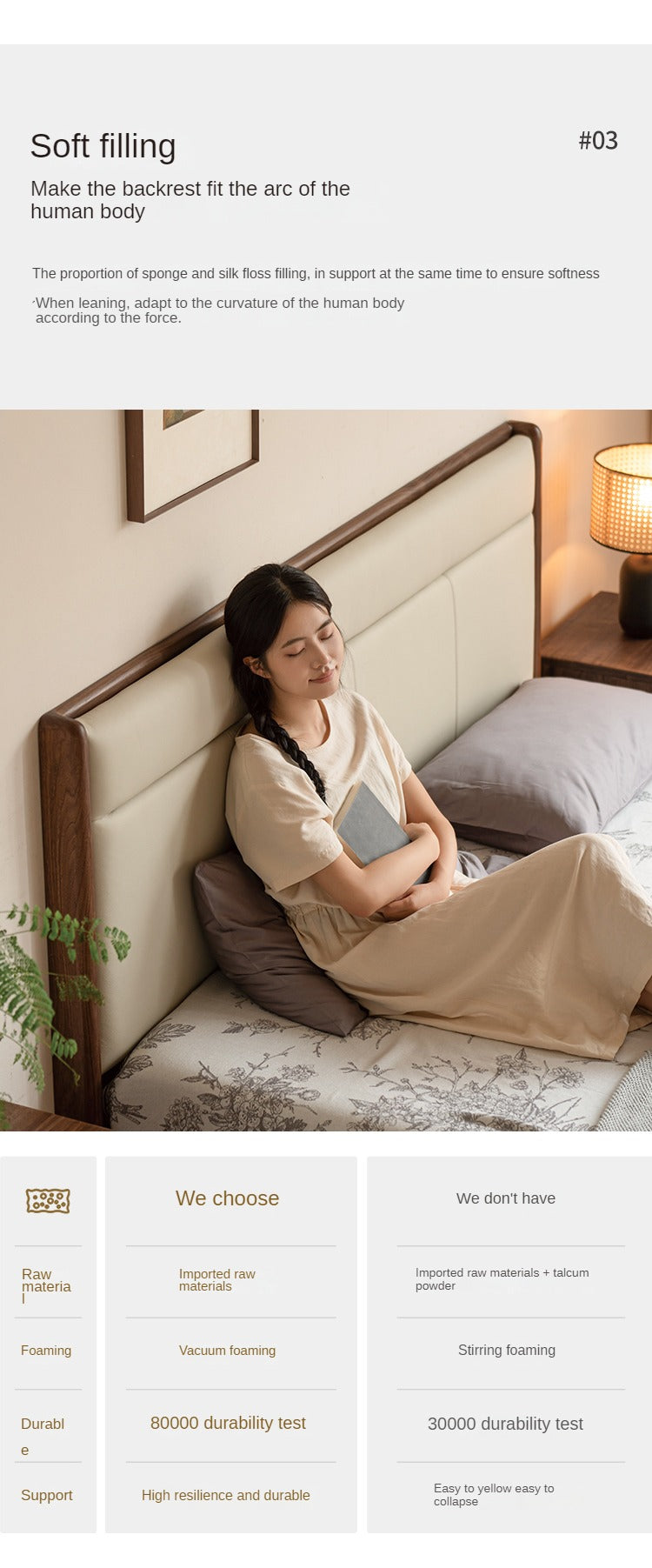 North American Black Walnut, Ash Solid Wood Leather Soft Bed