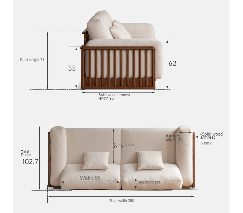Ash Solid Wood Floor Fabric Tofu Block Sofa.