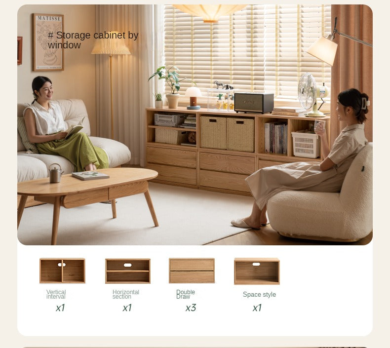 Oak, Ash Solid Wood TV Cabinet Modern Free Combination Storage Bookcases
