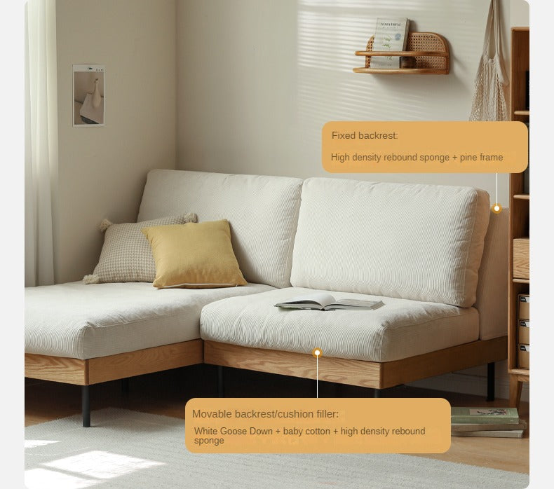 Oak Solid Wood Corner Down Sofa Japanese Style.