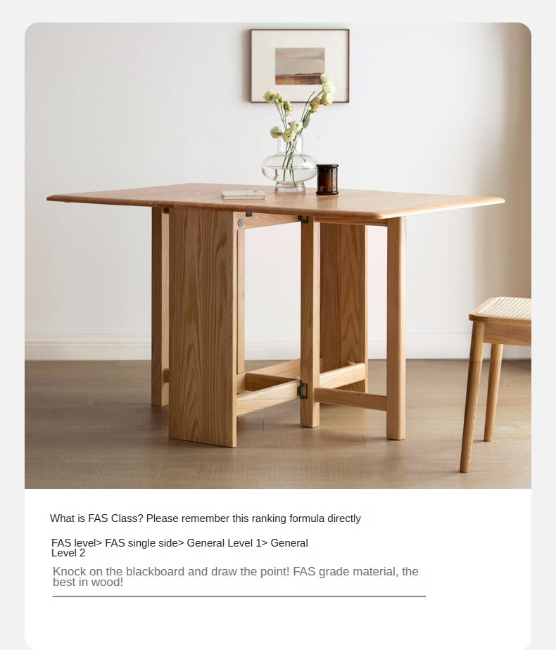 Oak Solid Wood Folding Table, Retractable Dining Table