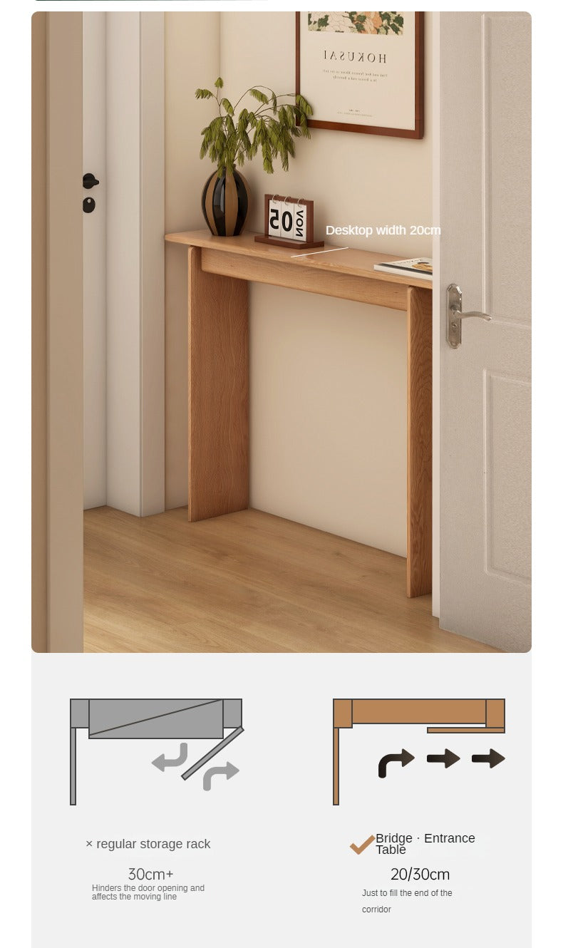 Oak Solid Wood, Solid Rubberwood Entrance Corridor Wall Strip Case Ultra-Narrow Table