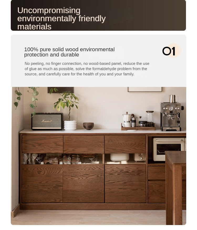 Black Walnut, Ash Solid Wood Rock Plate Storage Cabinet, Sideboard
