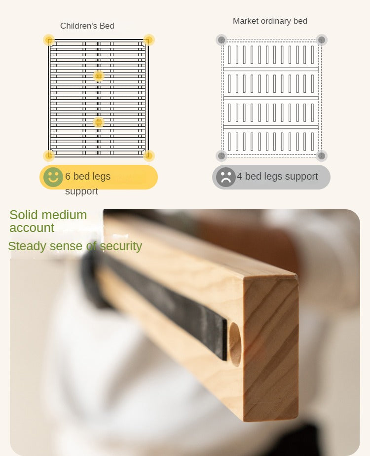 Rubber Solid Wood Children's White Cream Style Montessori Platform Bed.