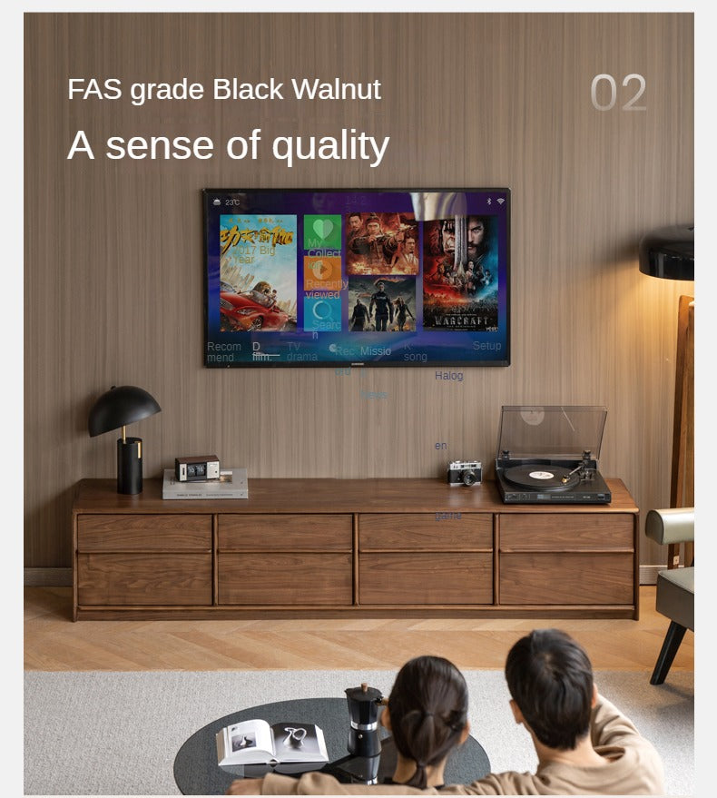 Black Walnut, Sandalwood, Ash, Oak Solid Wood Italian Light Luxury Floor TV Cabinet.