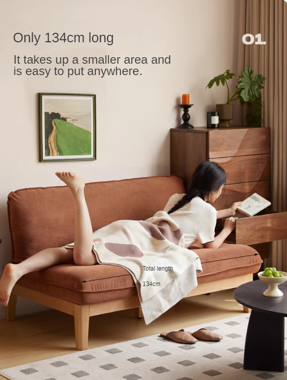 Oak Solid Wood Fabric Sofa.