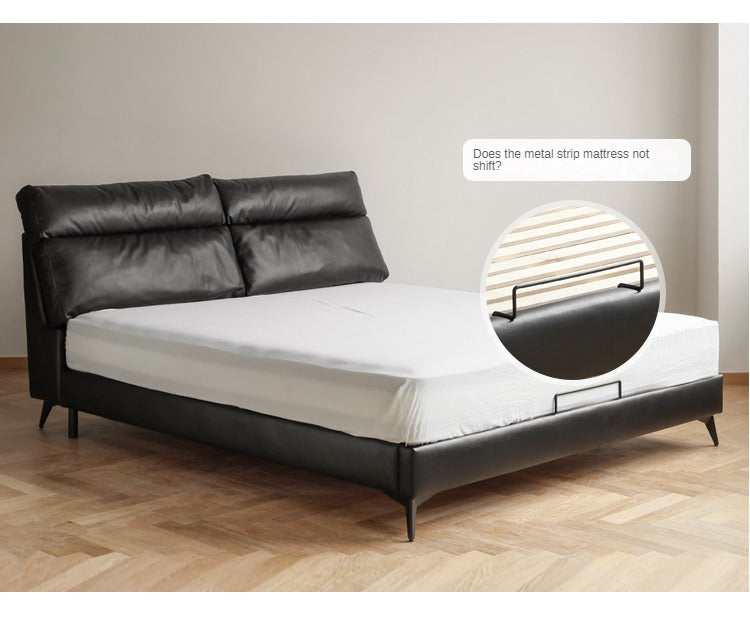 Leather Upholstered Bed with Down Filling