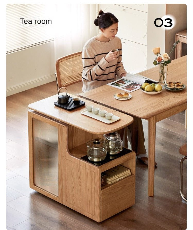 Oak, Black Walnut Solid Wood Movable Tea Cabinet With Tea Maker