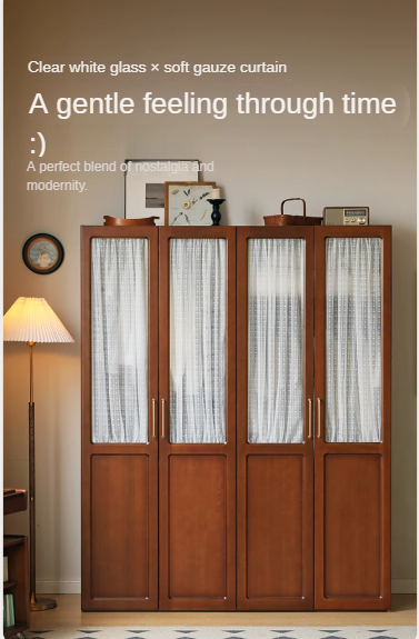 Poplar Solid Wood Modern Retro Style Double Door Wardrobet.