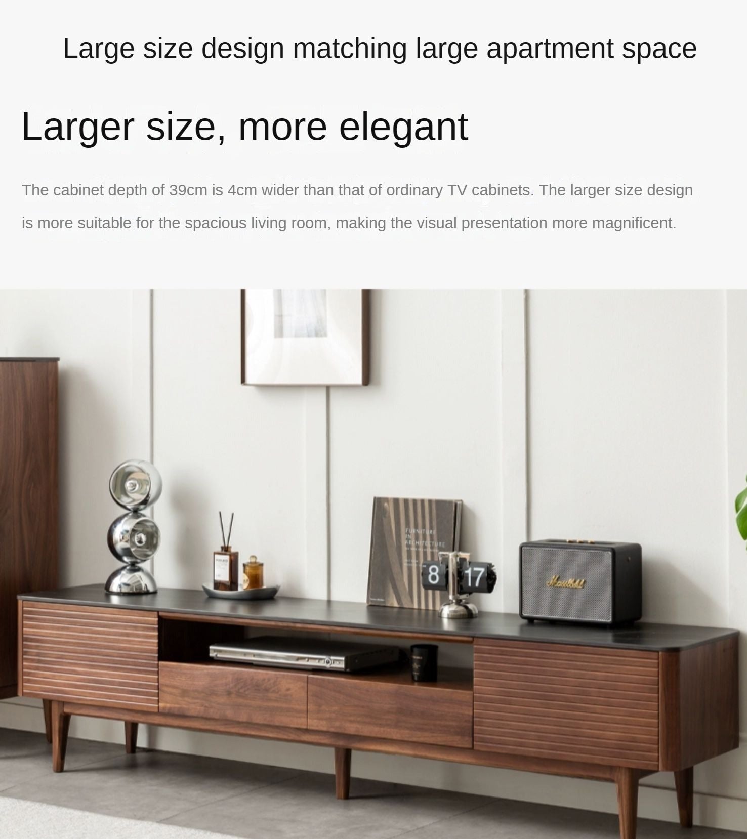 Black Walnut Solid Wood Slate TV Stand.