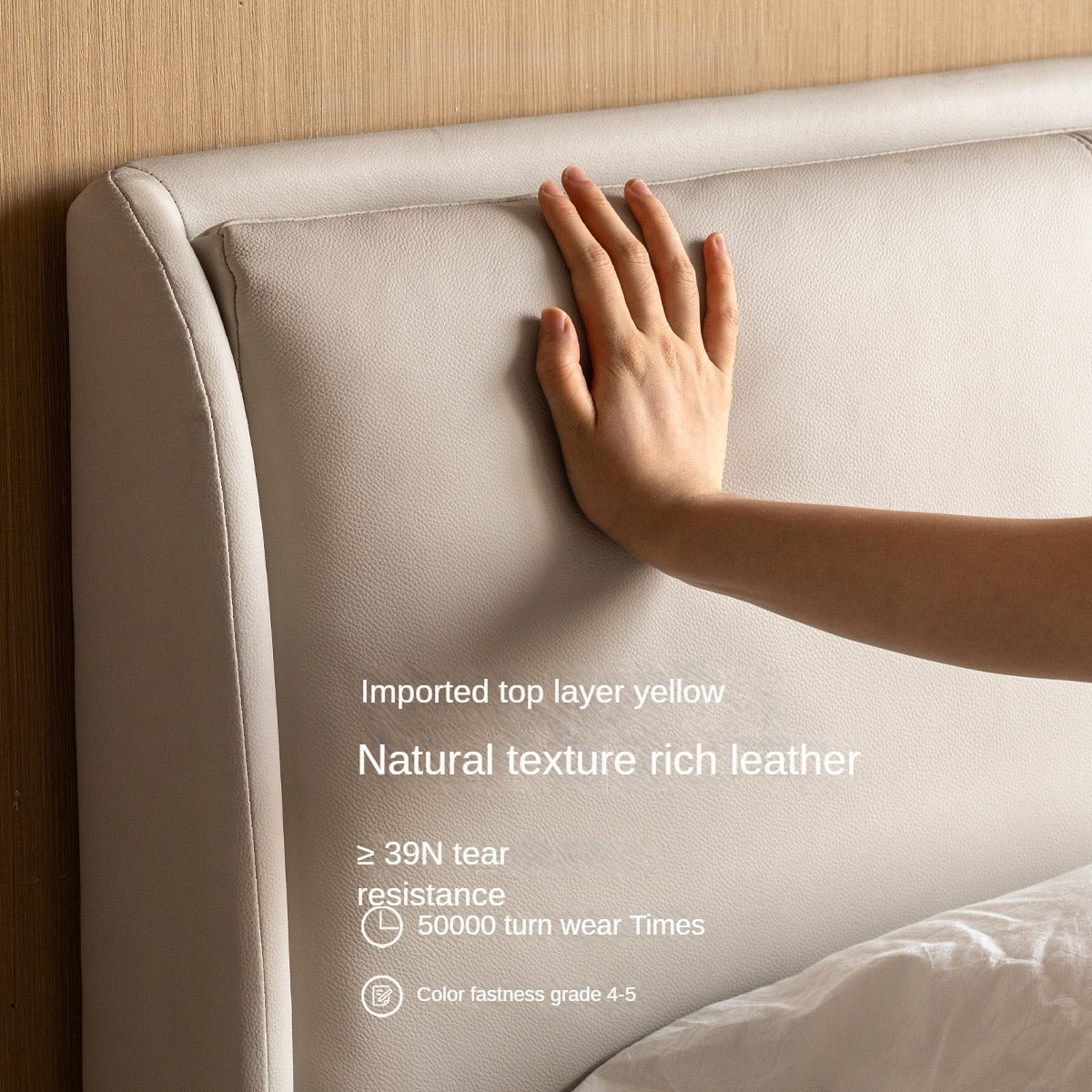 Leather Bed Cream Style First Layer of Yellow Cowhide Bed