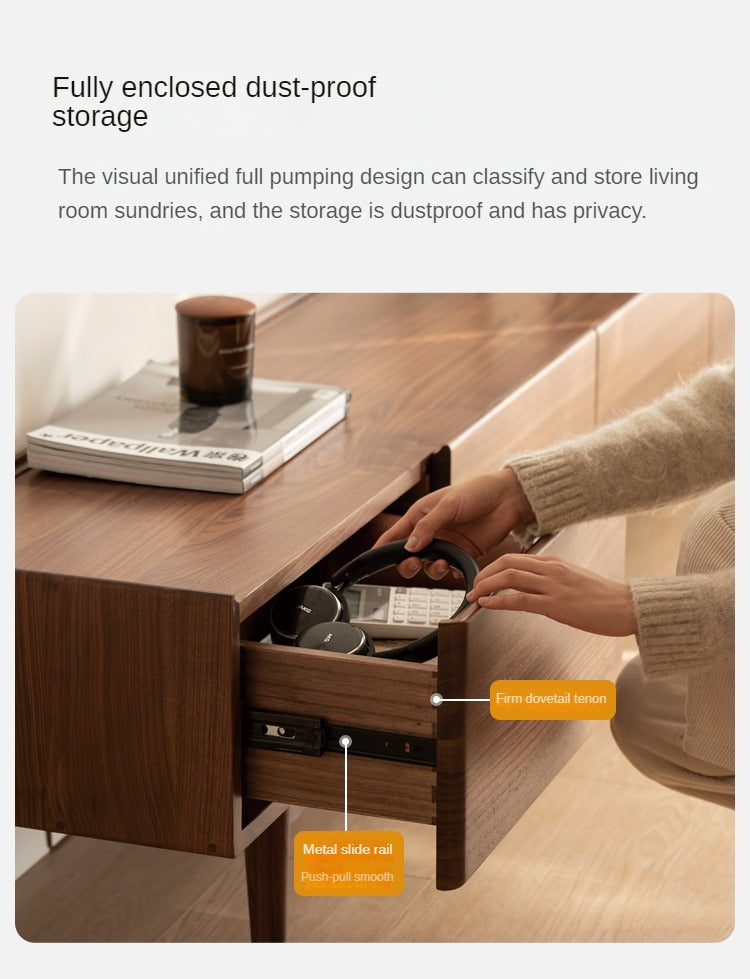 Black Walnut Solid Wood TV Cabinet, Modern and Minimalist-