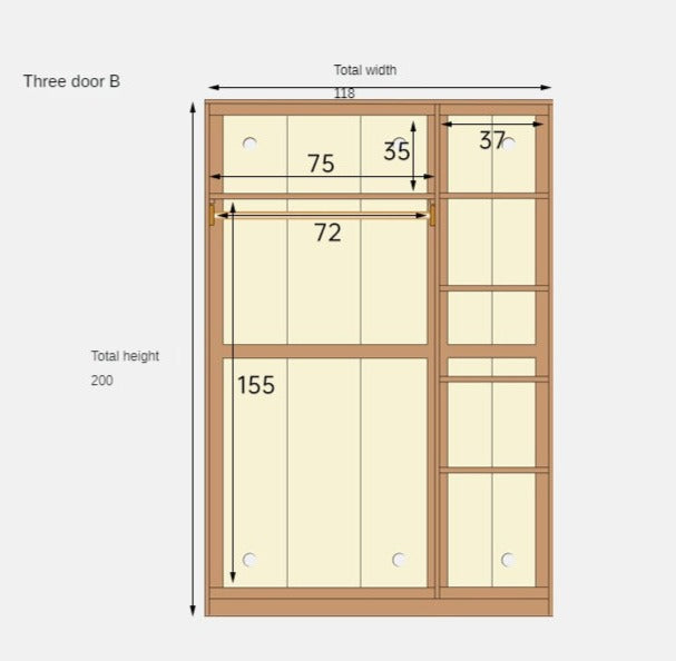 Oak Solid Wood Narrow Wardrobe.
