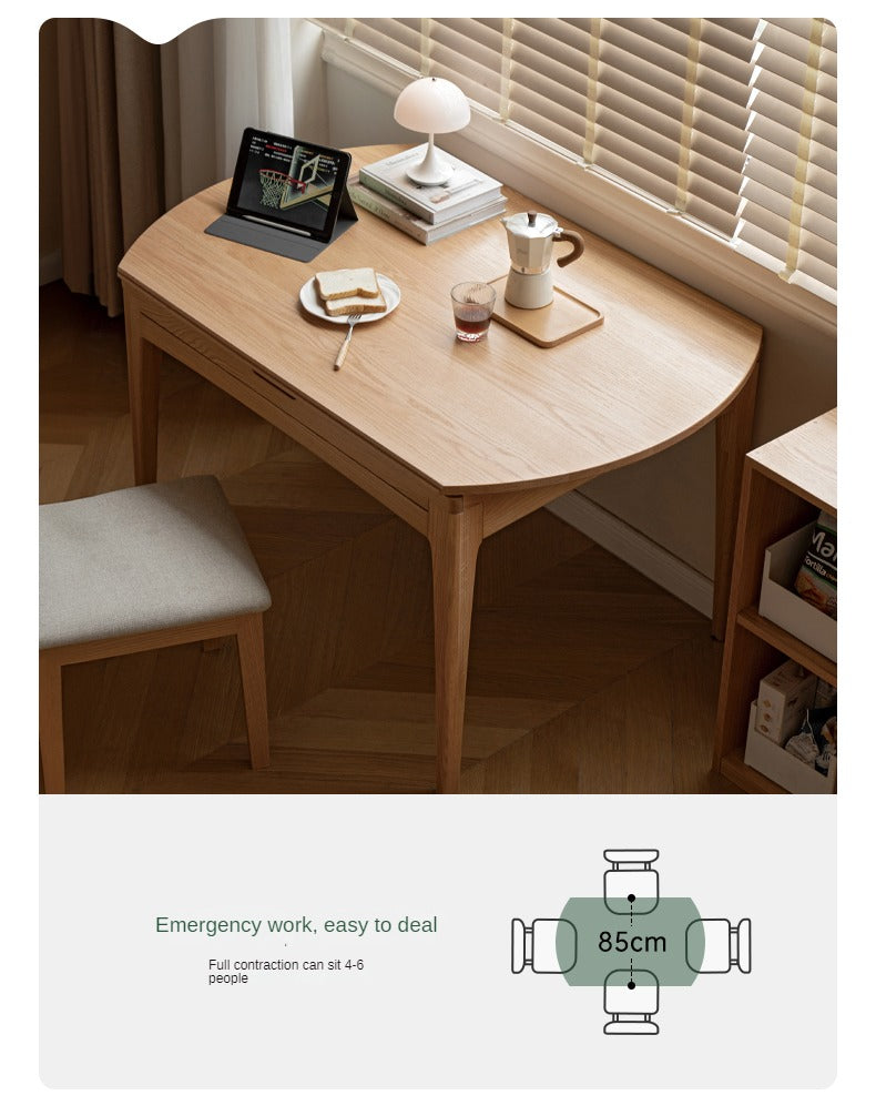 Solid Rubberwood, Oak Solid Wood Folding Round Retractable Dining Table