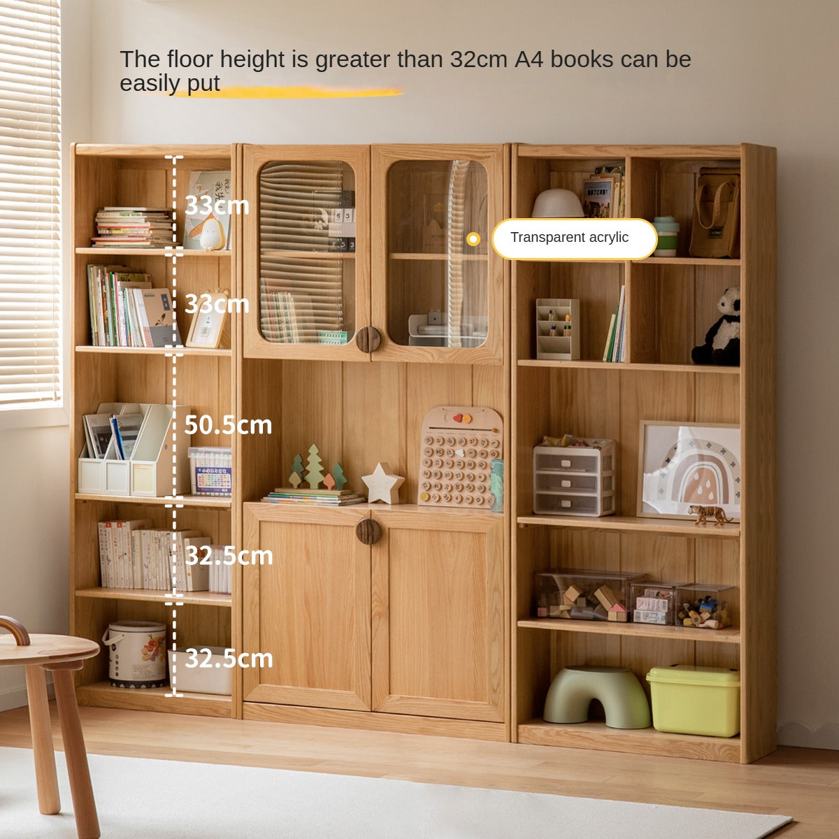 Oak Solid Wood Small Kids Bookshelf.