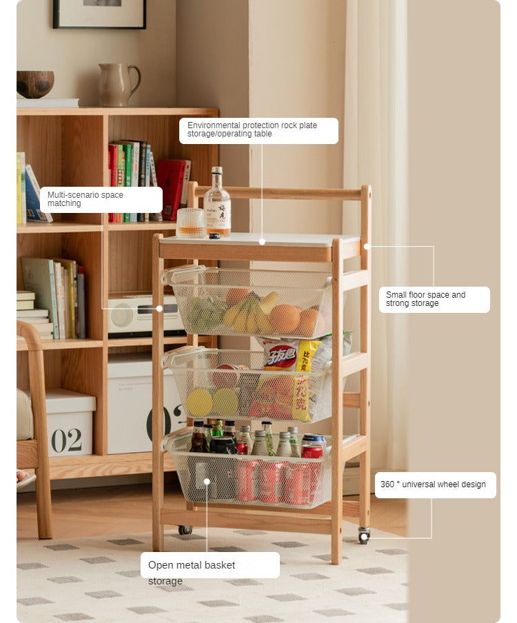 Oak, Beech Solid Wood Mobile Slate Trolley Storage