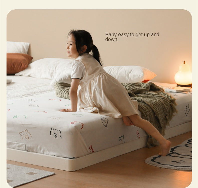 Birch solid wood platform bed, headboard-free bed floor bed cream style