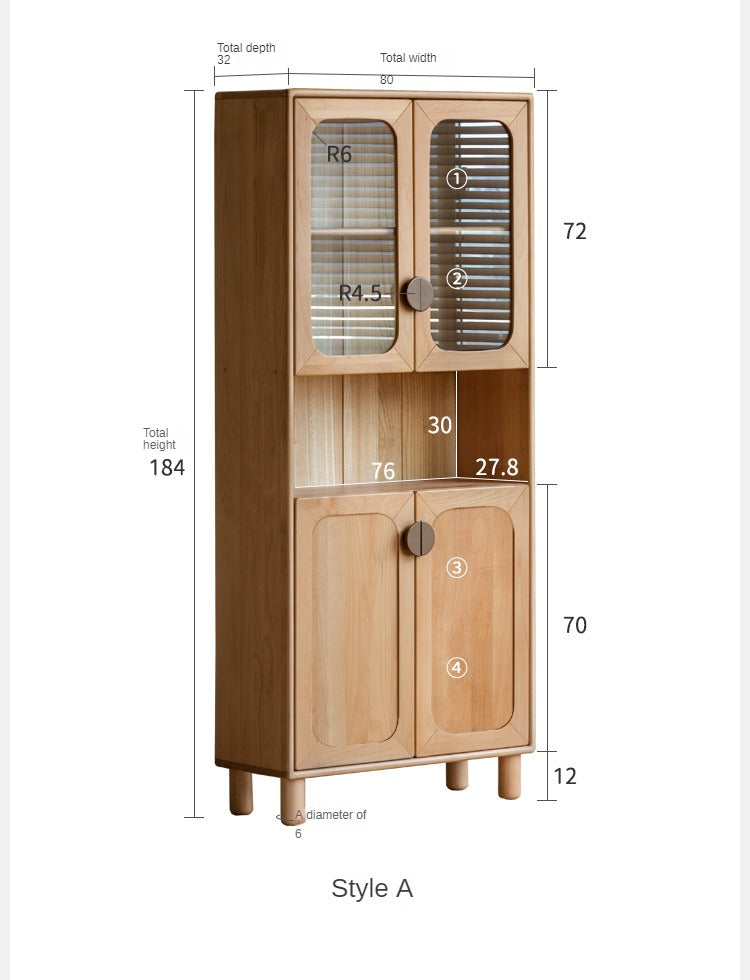 Beech Solid Wood Bookcase Study Bookshelf Cabinet Combination