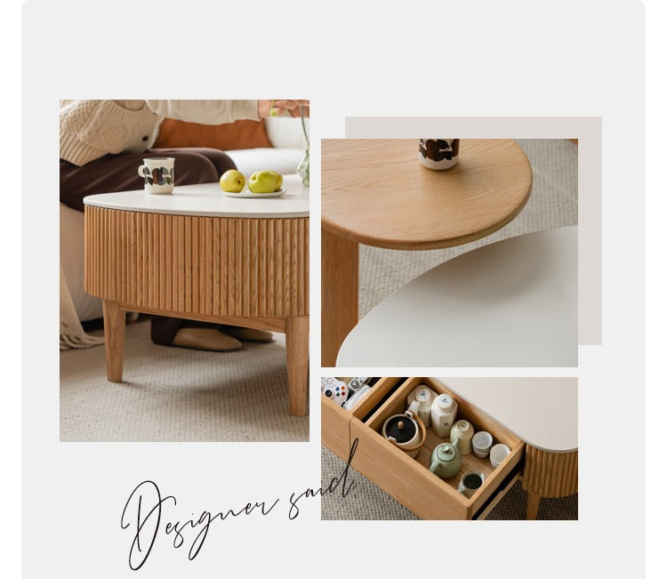 Oak Solid Wood Slate Coffee Table Modern Log Coffee Table