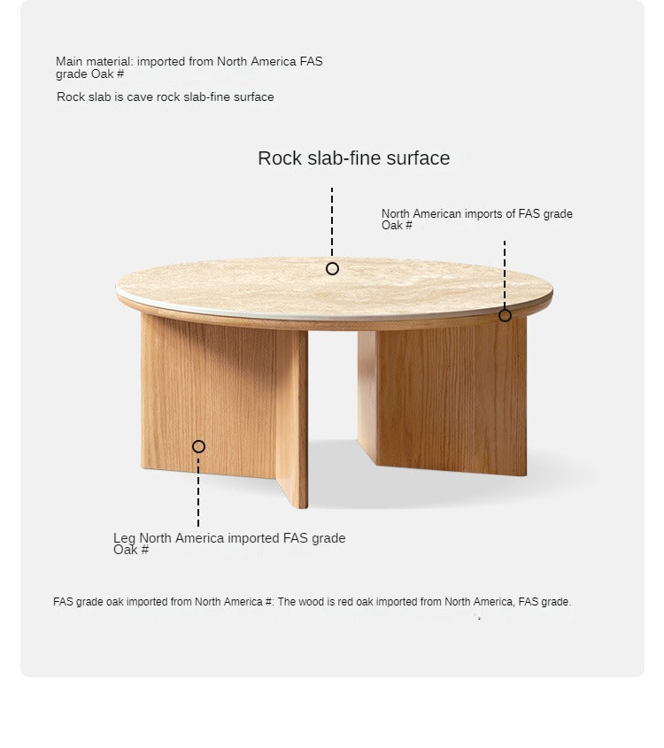 Oak Solid Wood Travertine Rock Plate Coffee Table