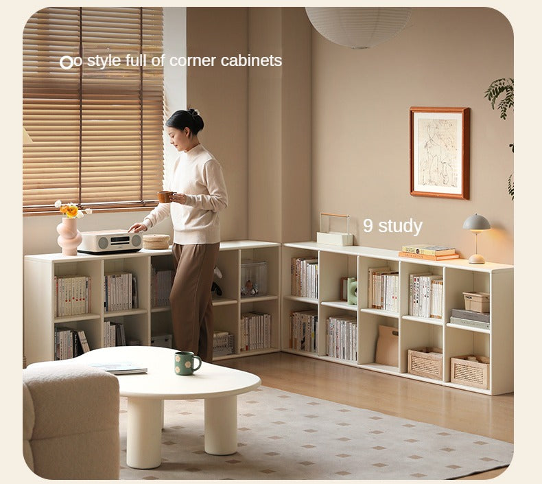 Poplar Solid Wood Bookcase Free Combination Cream Style