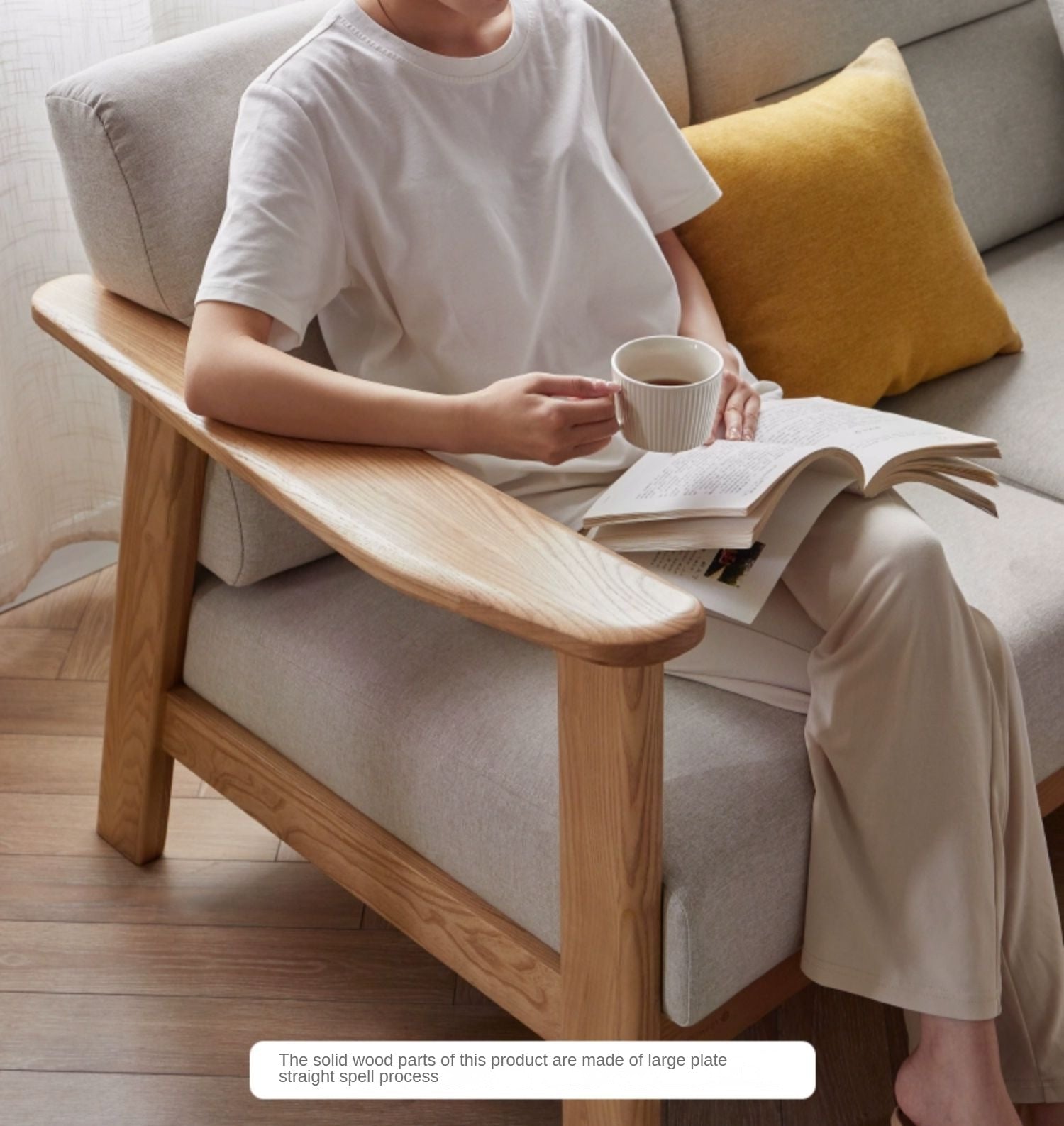 Ash Solid Wood Straight Sofa Modern.