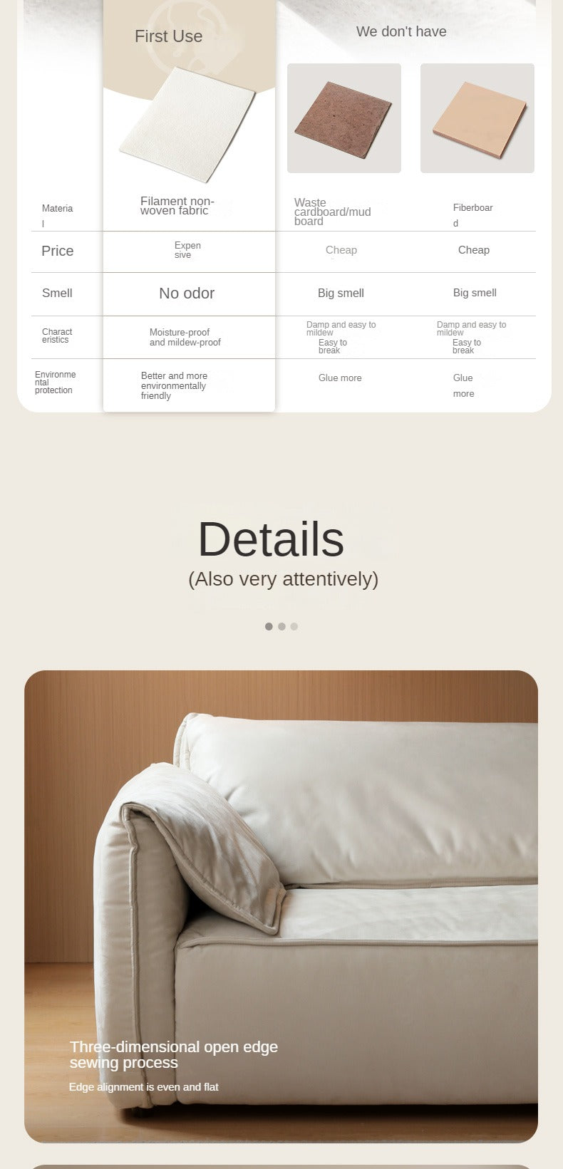 Fabric Modern Tofu Block Elephant Ear Down Sofa.