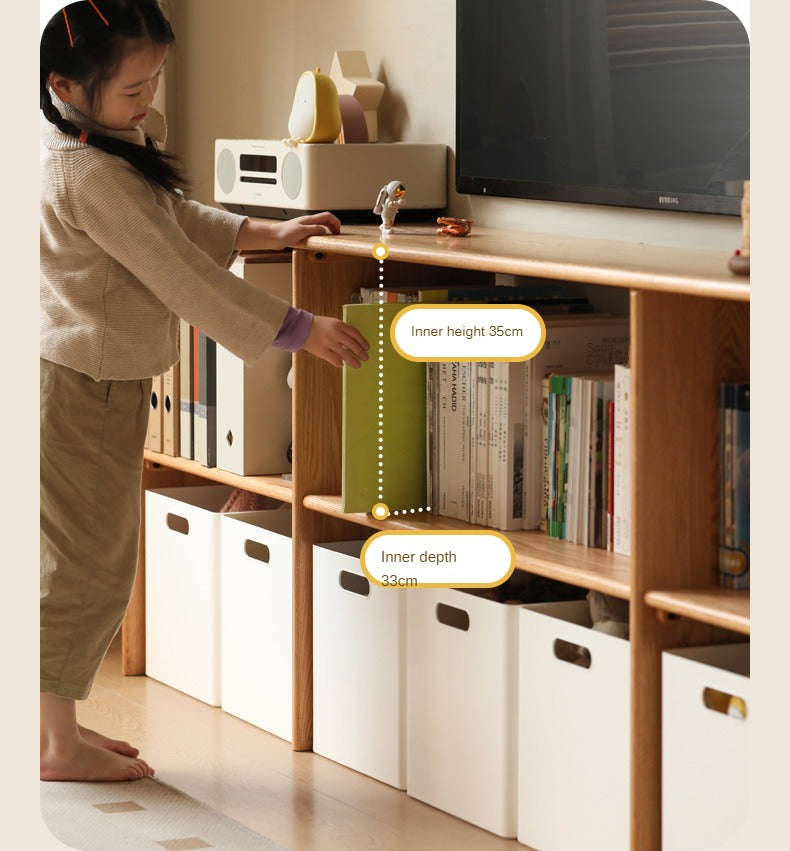 Oak, Solid Rubberwood TV Cabinet Minimalist Children's Toy Storage.