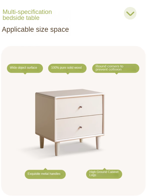 Solid RubberWood White Cream Style Nightstand