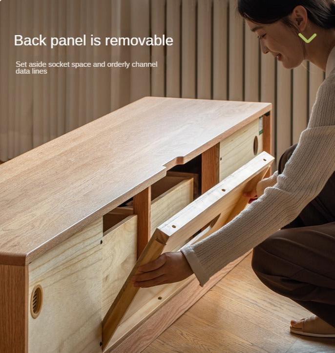 Beech, Oak Solid Wood Modern White Integrated Log Floor TV Cabinet.