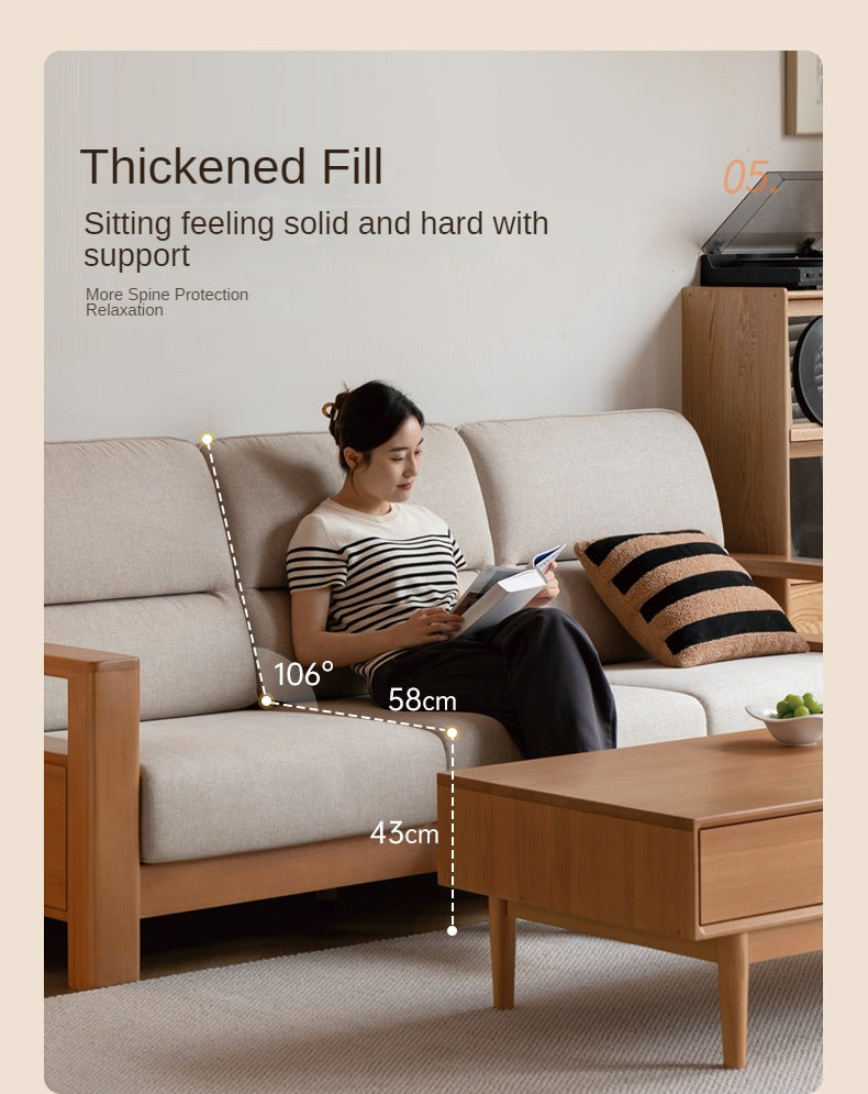 Poplar Solid Wood Sofa Modern Simple High Back Fabric Sofa