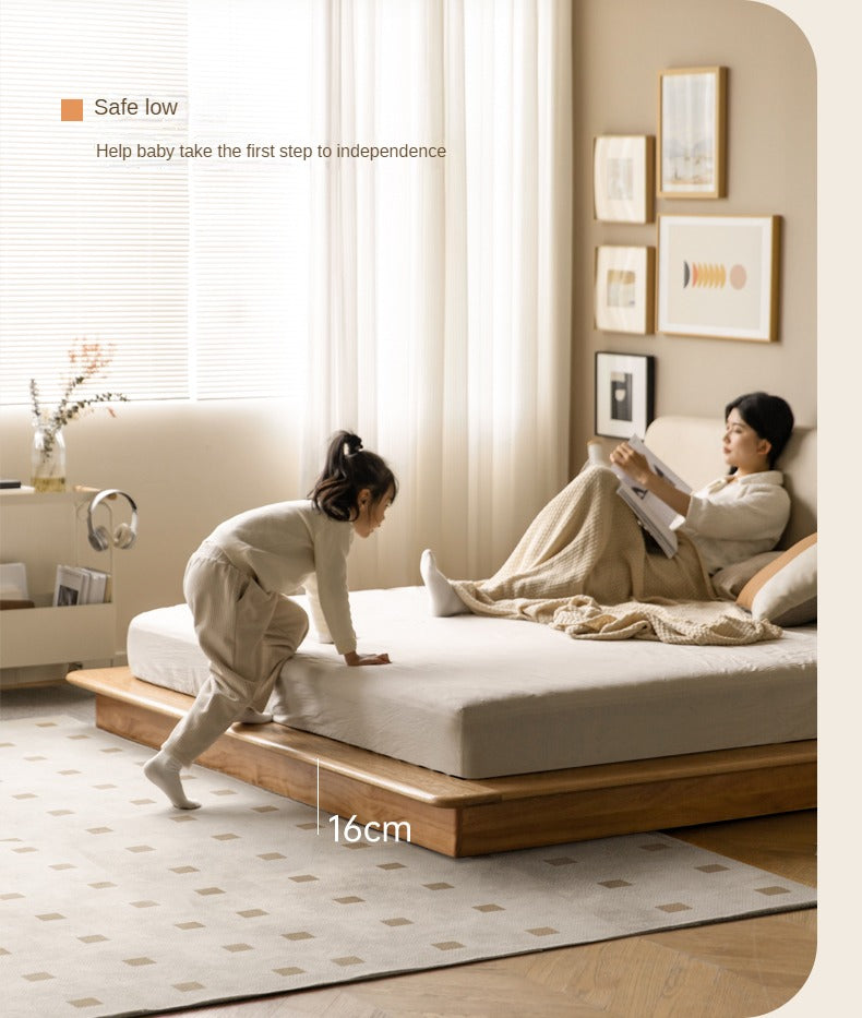 Oak solid wood Leather Technology Fabric Soft Bed floating platform bed