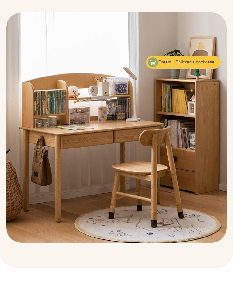Oak, Beech Solid Wood Children's Ctudy Desk Bookshelf Integrated