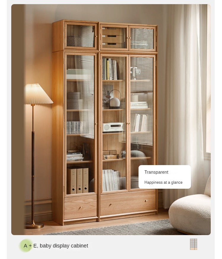 Oak Solid Wood Nordic Style Bookshelf with Floor Storage Cabinet