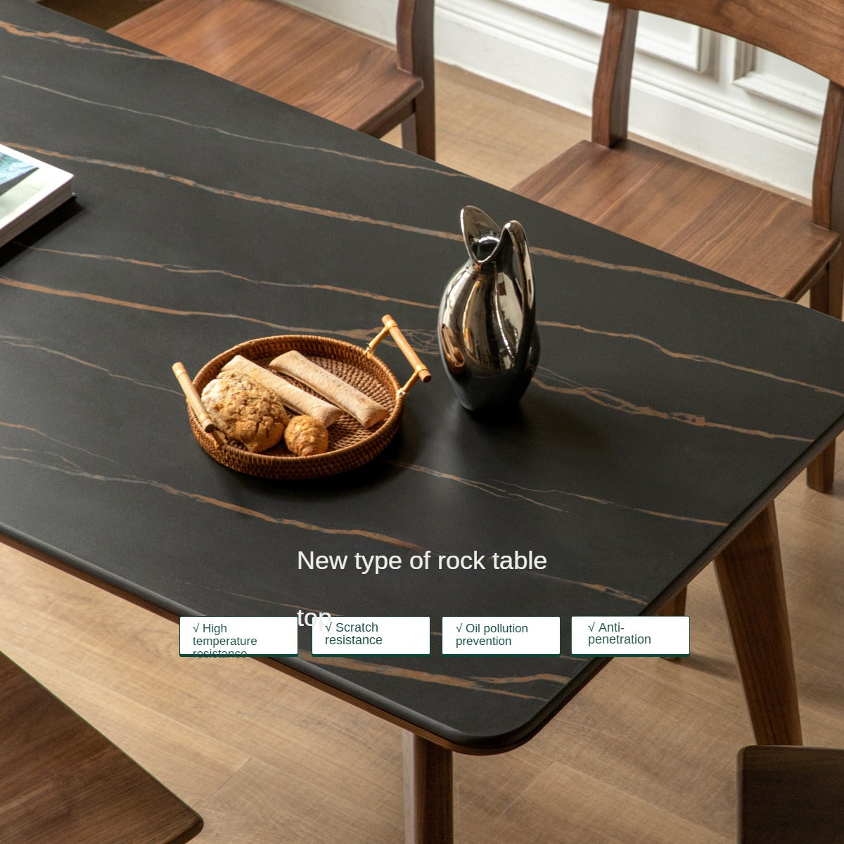 Ash, Black Walnut, Sandalwood Solid Wood Rock Plate Dining Table