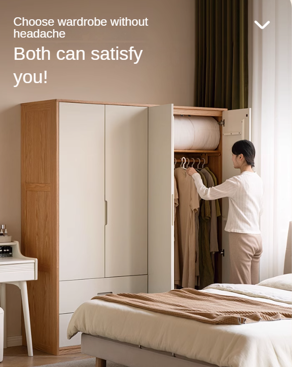 Oak Solid Wood Log Cream Style Wardrobe.