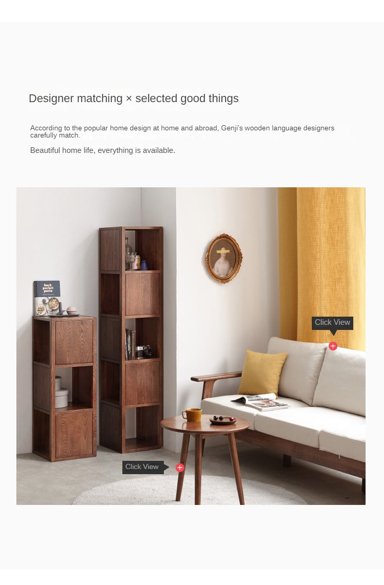 Oak, Ash Solid Wood Bookshelf Narrow Cabinet