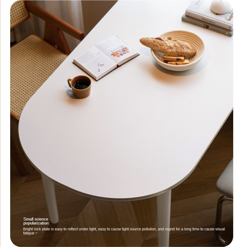 Birch Solid Wood White Cream Style Semi-Circular Rock Plate Dining Table