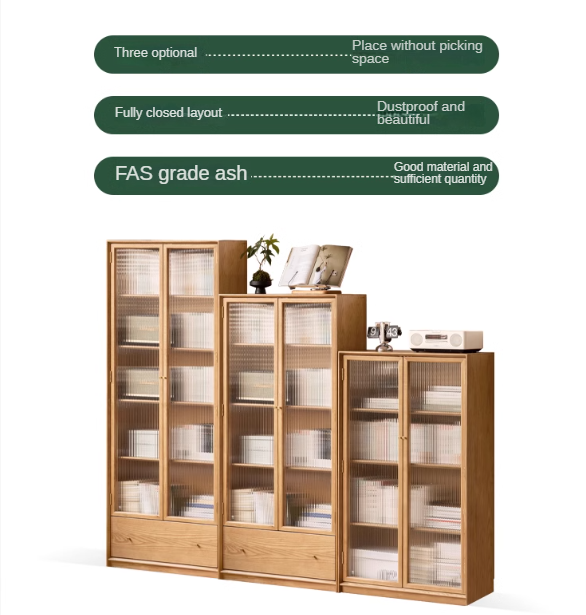 Ash solid wood modern glass floor cabinet.