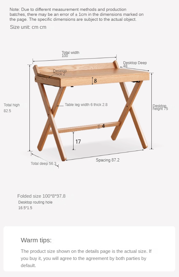 Oak solid wood modern folding table.