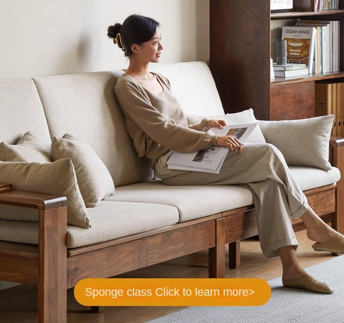 Black Walnut, Solid Sandalwood Fabric Sofa Nordic Dual-purpose Sofa-