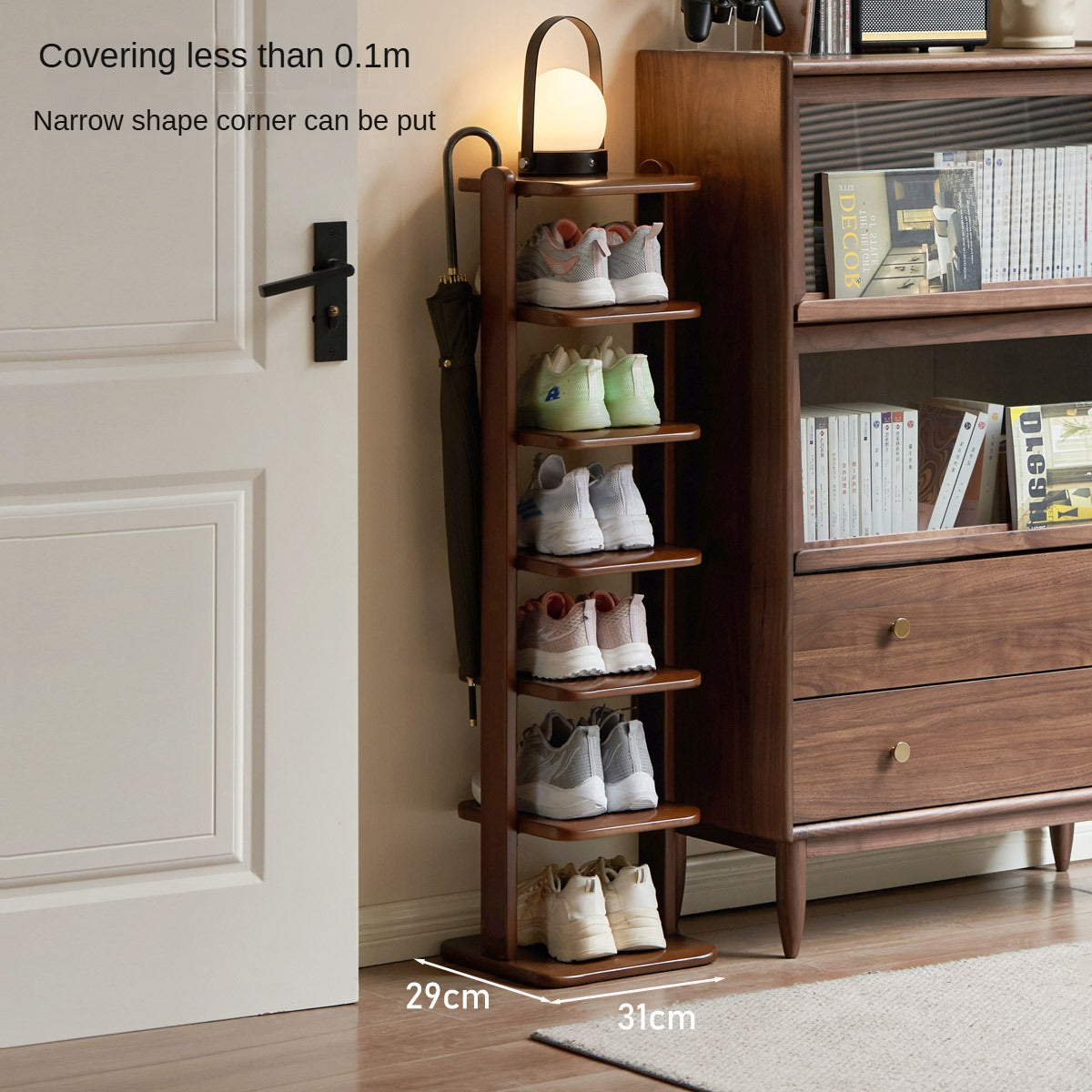 Beech Solid Wood, Solid Rubberwood Ultra-Narrow Shoe Cabinet