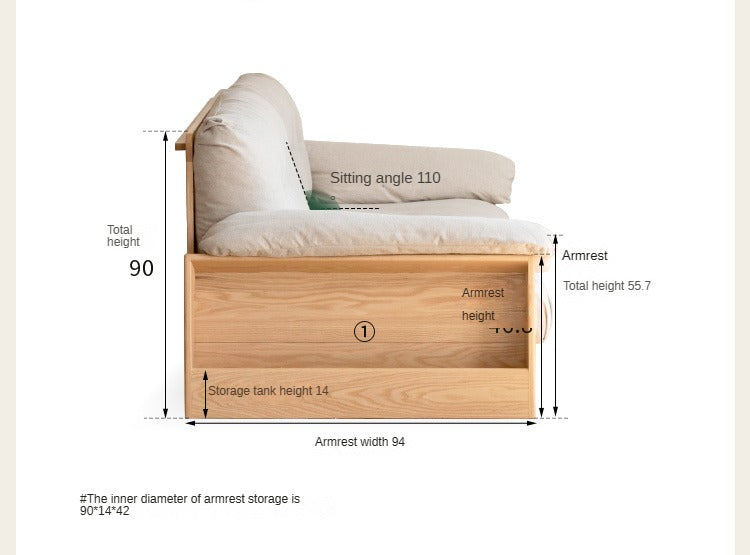 Oak Solid Wood Floor Storage Sofa, Goose Down.