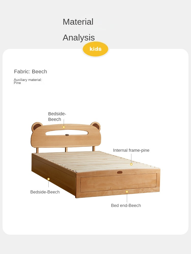 Oak, Beech solid wood Bear night light box bed<
