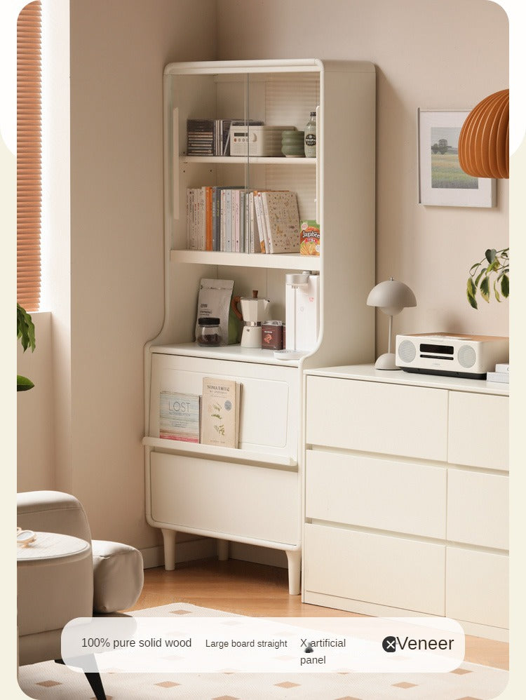 Rubber Solid Wood Bookcase Cream Storage Cabinet Display
