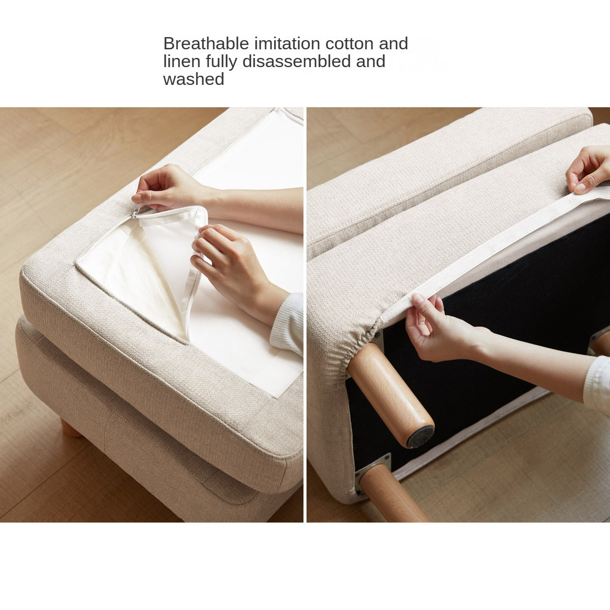 Beech Solid Wood Fabric Footstool
